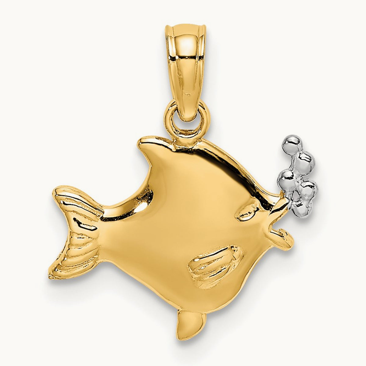 2-D Fish w/ Bubbles Charm, 14K with White Rhodium