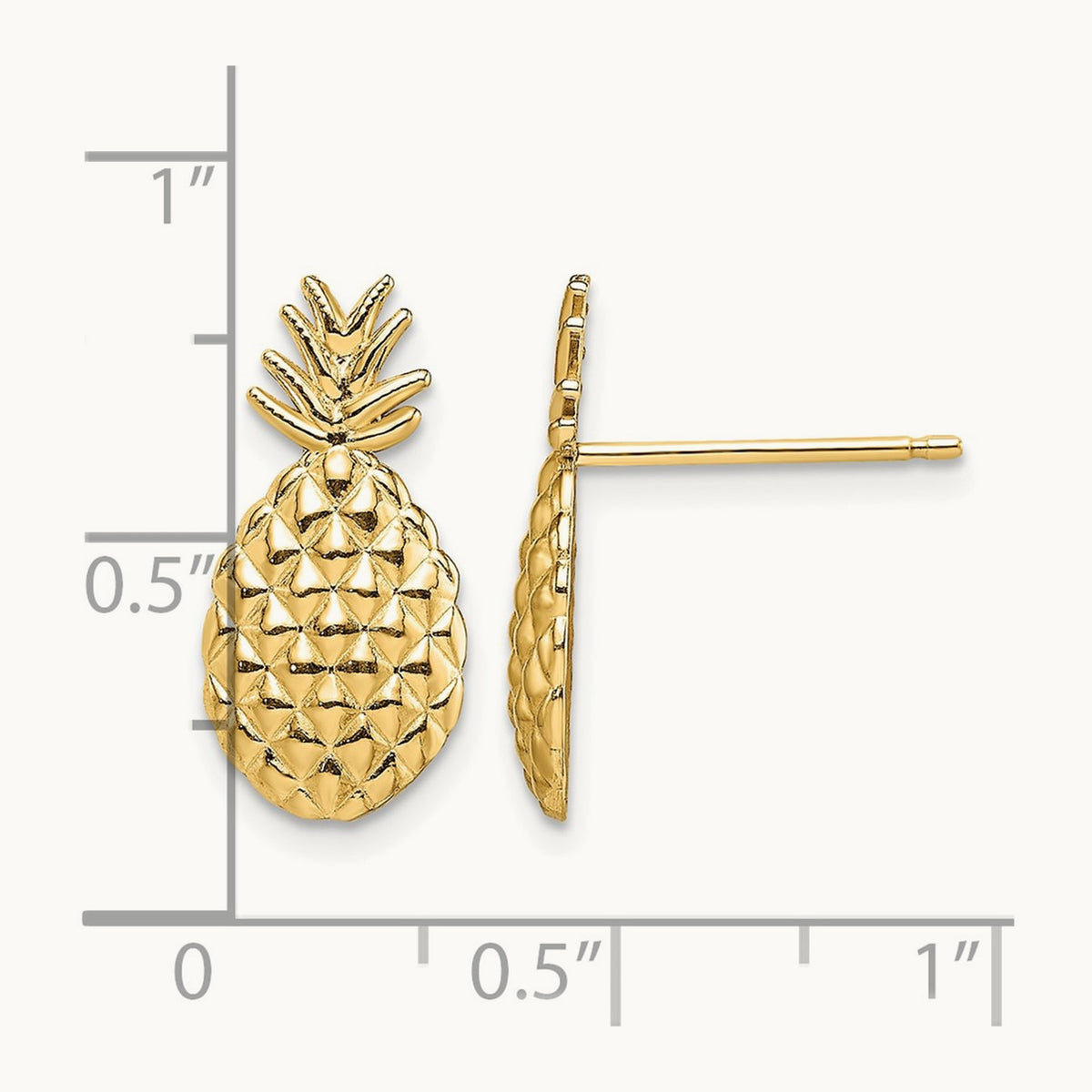 Textured Pineapple Post Earrings, 14K