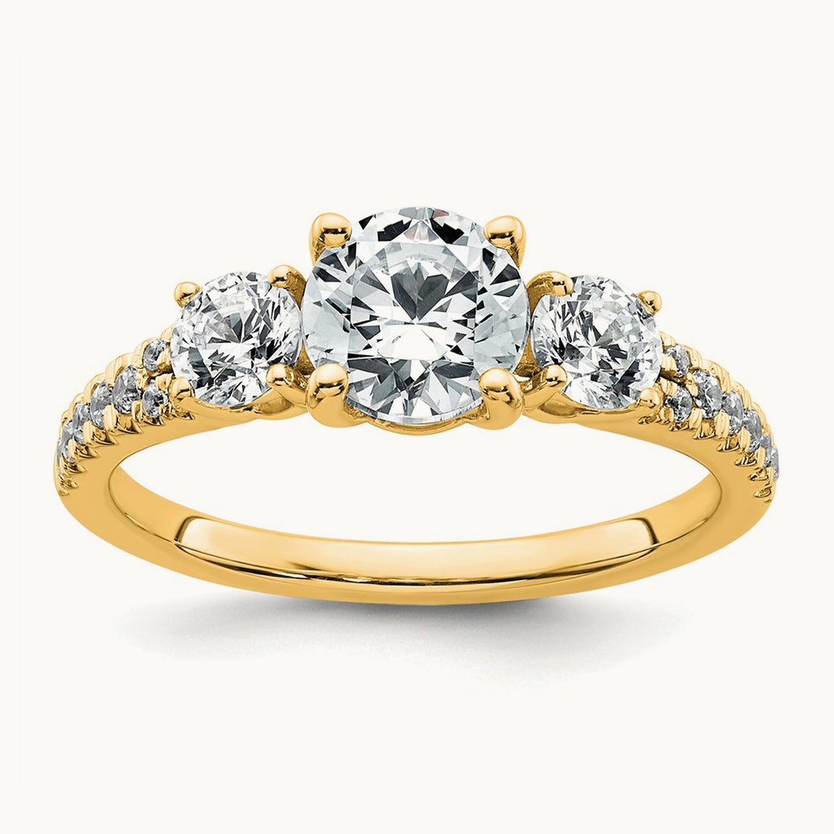 Round Semi-Mount 3 Stone Engagement Ring, 0.50 ct tw Lab-Grown Diamond — 14K Yellow Gold