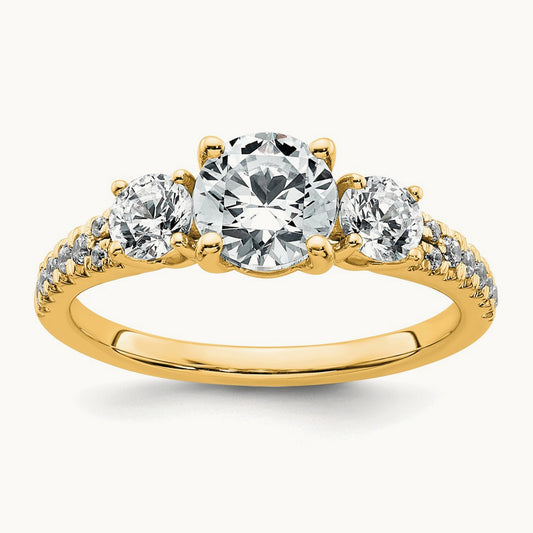 Round Semi-Mount 3 Stone Engagement Ring, 0.50 ct tw Lab-Grown Diamond — 14K Yellow Gold