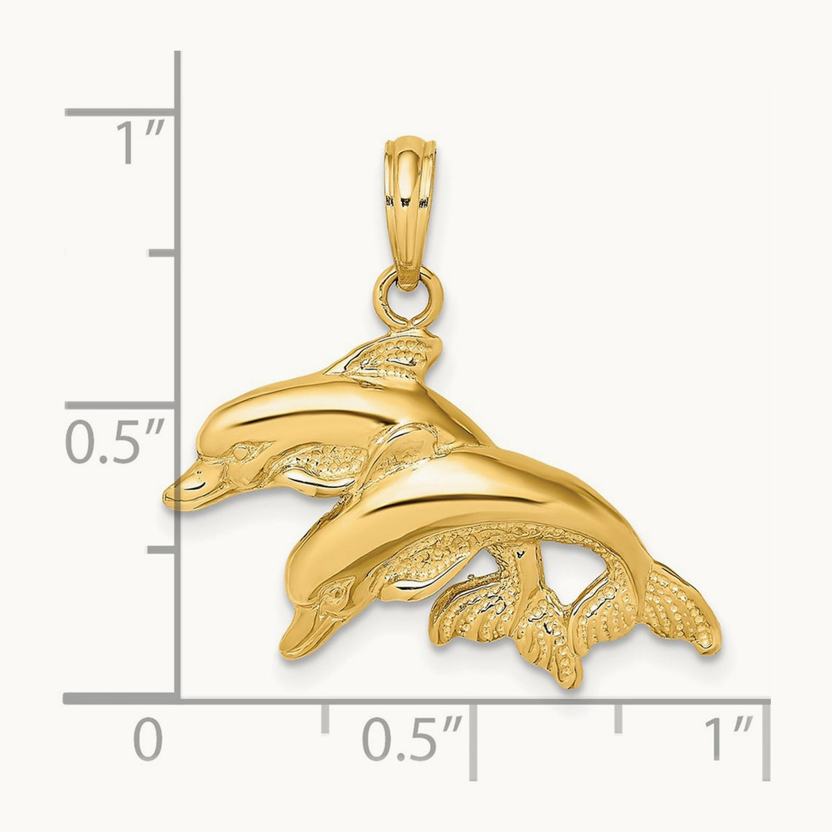2-D Polished and Textured Double Dolphins Charm, 14K