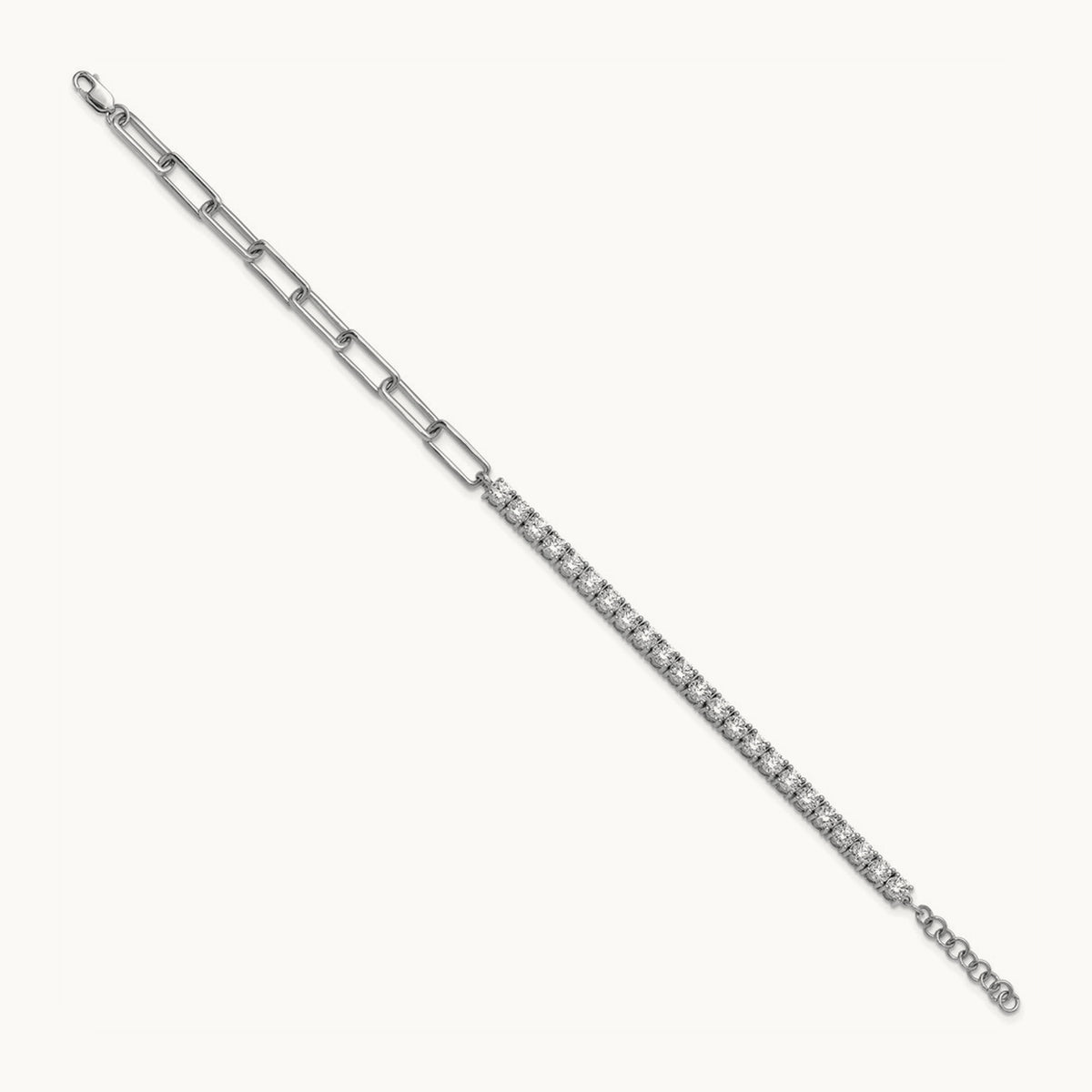 Half Paperclip with Ext Bracelet, 3.75 ct tw Lab-Grown Diamond — 14K White Gold