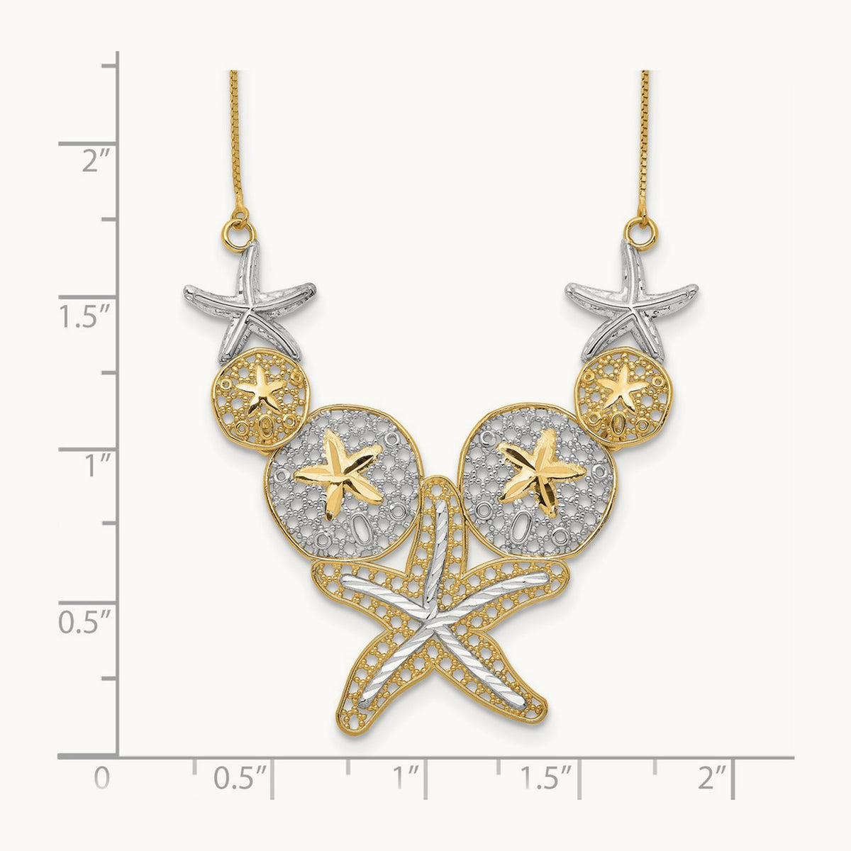 & Rhodium Diamond-cut Starfish and Sand Dollar Necklace, 14K