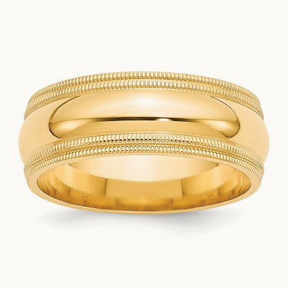 Double Milgrain Comfort Fit Band, 8mm, 10K Yellow Gold