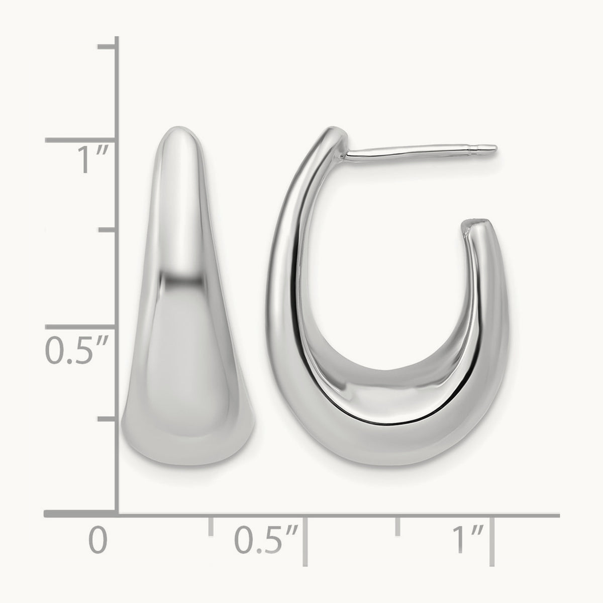 w/Wht Rhodium Plating Polished Hollow J-Hoop Post Earrings, 14K — Leslie's