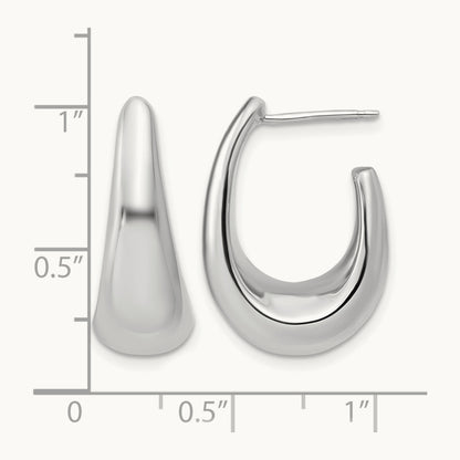 w/Wht Rhodium Plating Polished Hollow J-Hoop Post Earrings, 14K — Leslie's