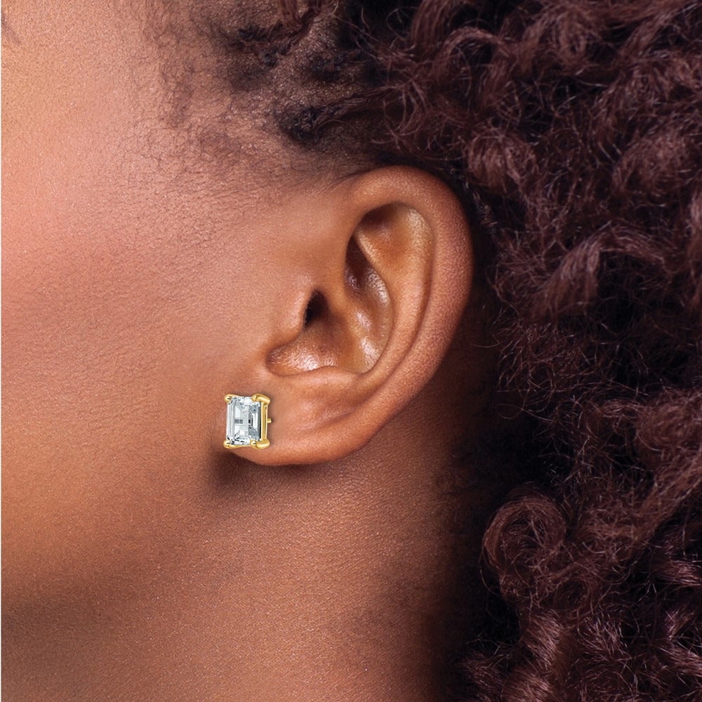 Emerald Four-Prong Stud Earrings, 0.50-6.00 ct tw Lab-Grown Diamond — 5 ct, 14K Yellow Gold