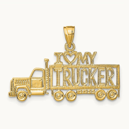 I LOVE MY TRUCKER Truck Pendant, 14K