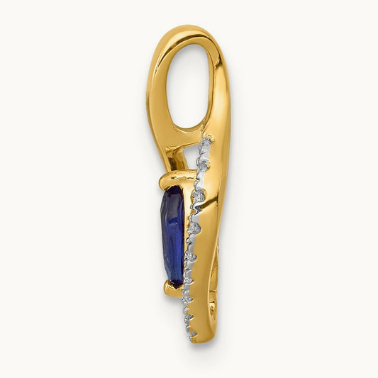 Diamond and Marquise .37 Sapphire Pendant, 14K