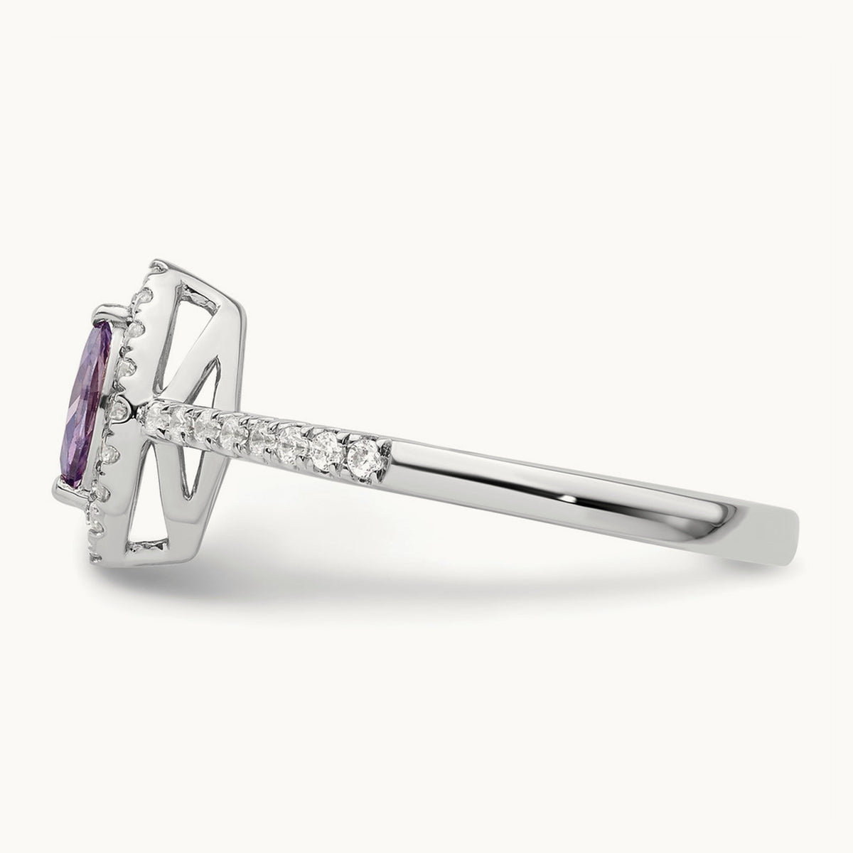 Amethyst Feb Birthstone Ring, 0.20 ct tw Lab-Grown Diamond