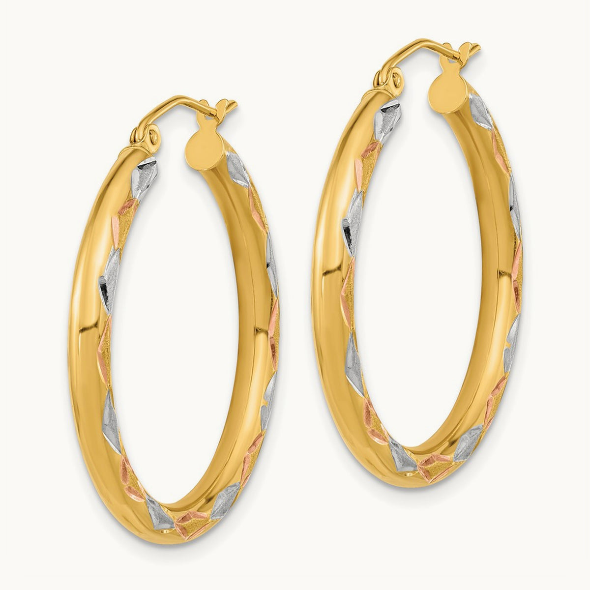 Polished Satin and Diamond-cut Hoop Earrings — 31.75mm
