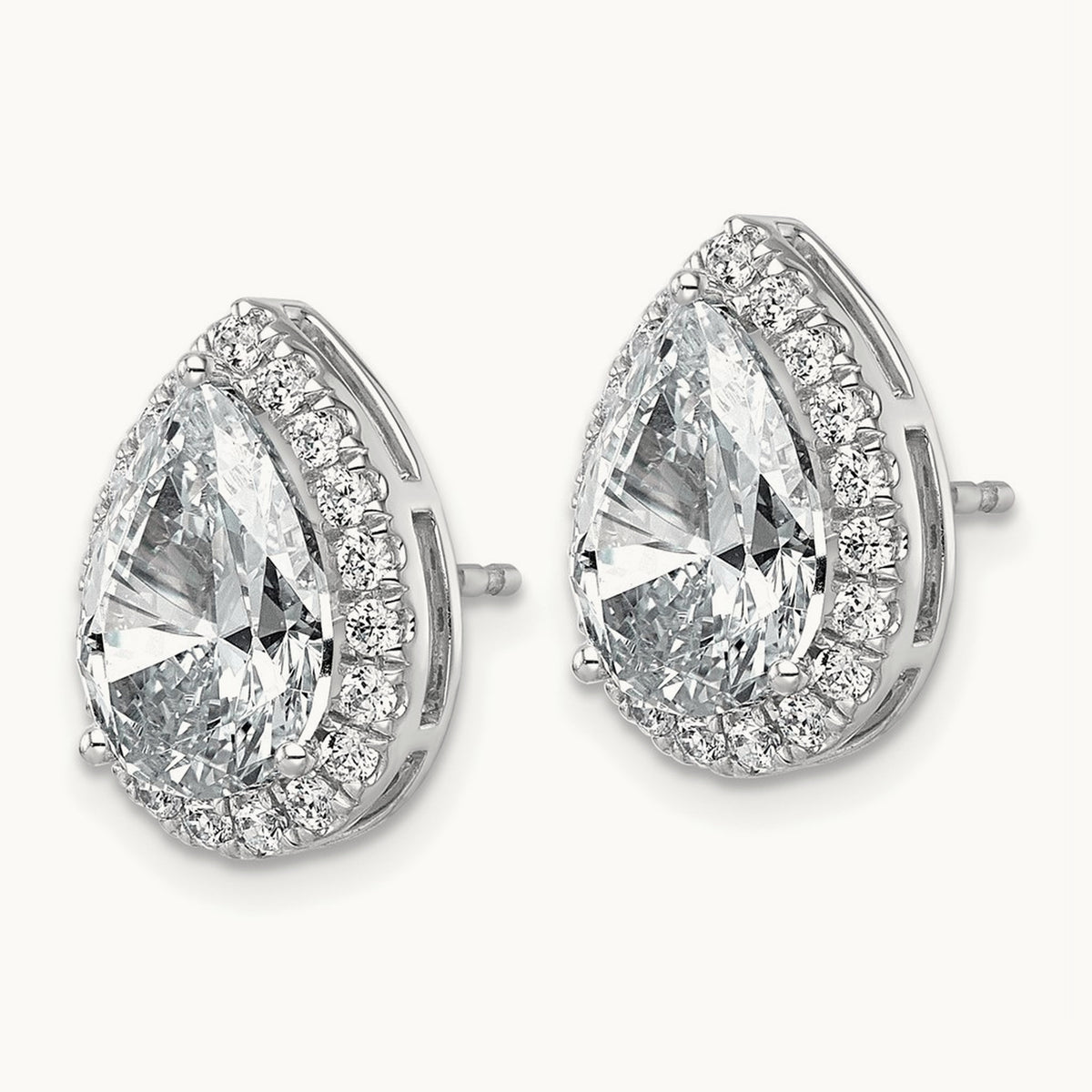Pear Halo Post Earrings, 1.25-6.75 ct tw Lab-Grown Diamond — 4 5/8 ct, VS (Best) · Certified, 14K White Gold