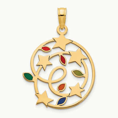 Epoxy Christmas Lights and Stars Pendant, 14K