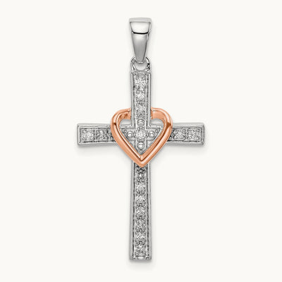 Cross with Heart Pendant, 0.10 ct tw Lab-Grown Diamond