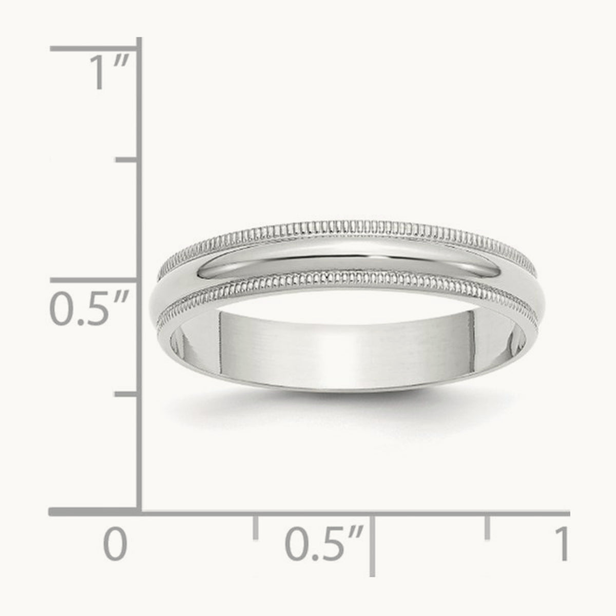 Lightweight Milgrain Half Round Band, 4mm, 10K White Gold