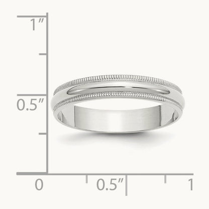 Lightweight Milgrain Half Round Band, 4mm, 10K White Gold
