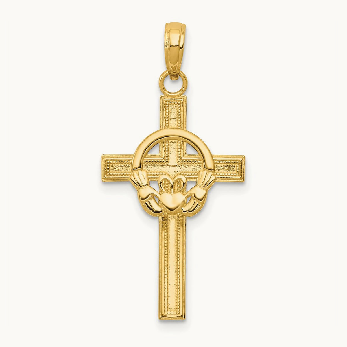 Polished Claddagh Cross Pendant — 14K Yellow Gold