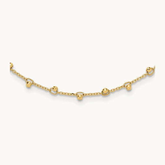 Polished and Diamond-cut Beaded 16in Plus 2in ext. Necklace, 14K