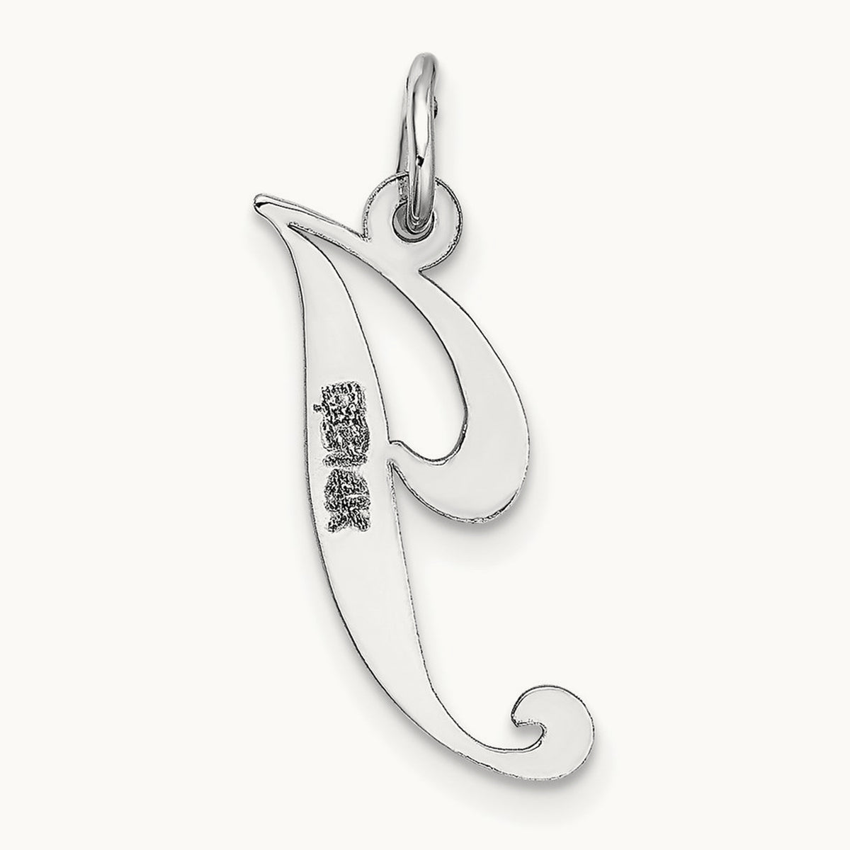 Medium Fancy Script Initial Charm — 14K White Gold, J