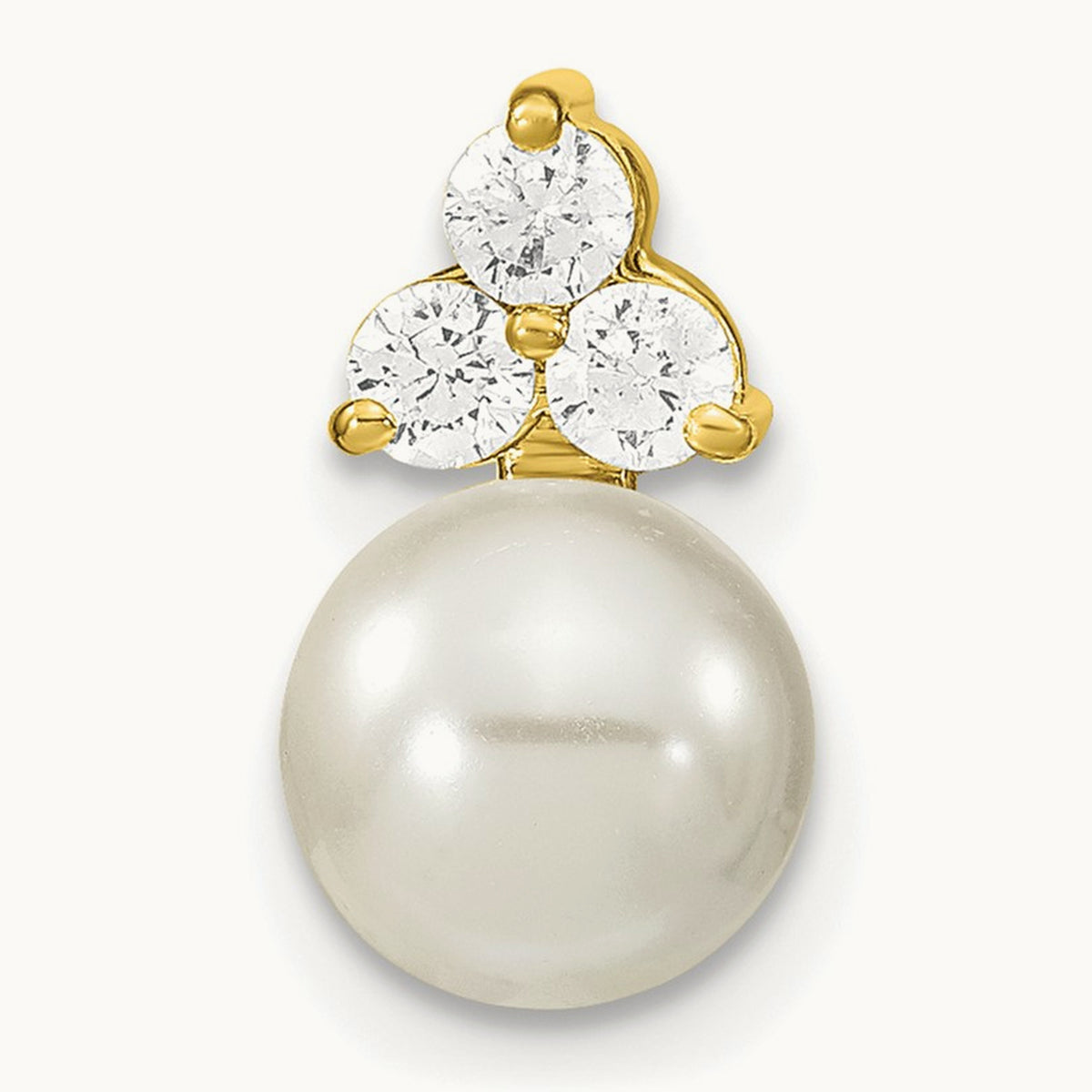 Freshwater Cultured Pearl Chain Slide Pendant, 0.20 ct tw Lab-Grown Diamond — 14K Yellow Gold