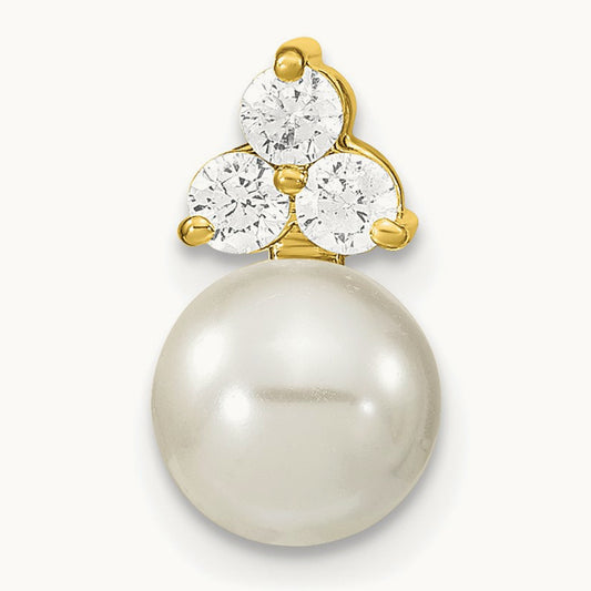 Freshwater Cultured Pearl Chain Slide Pendant, 0.20 ct tw Lab-Grown Diamond — 14K Yellow Gold