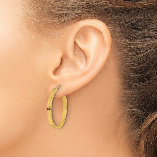 Diamond-cut Edge Large Polished Hoop Earrings — 10K Yellow Gold