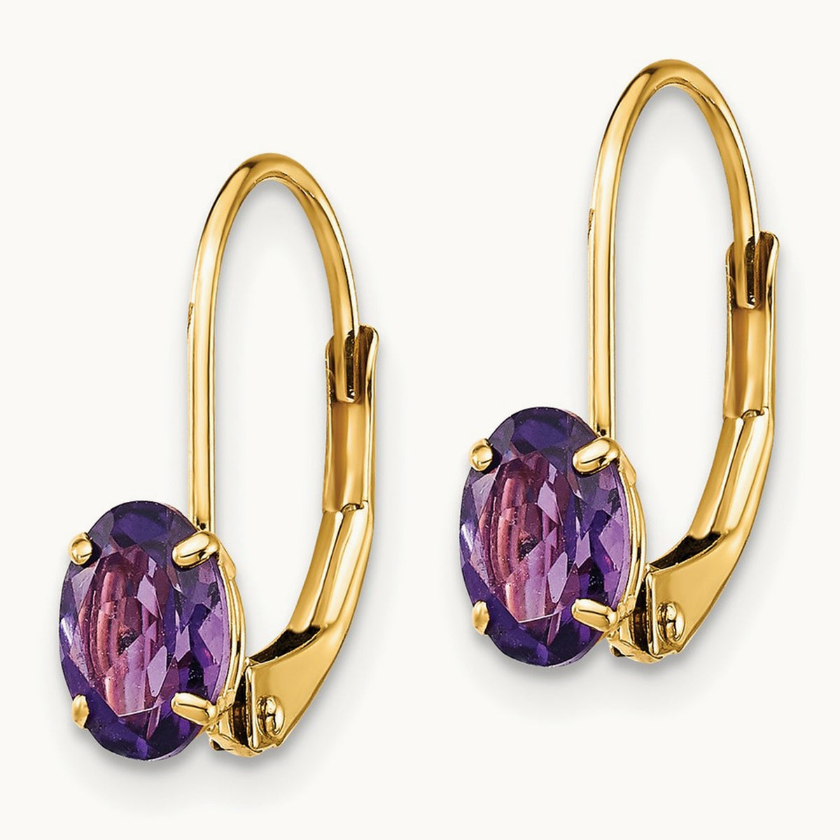 Oval Amethyst Leverback Earrings — 16mm, 6x4mm