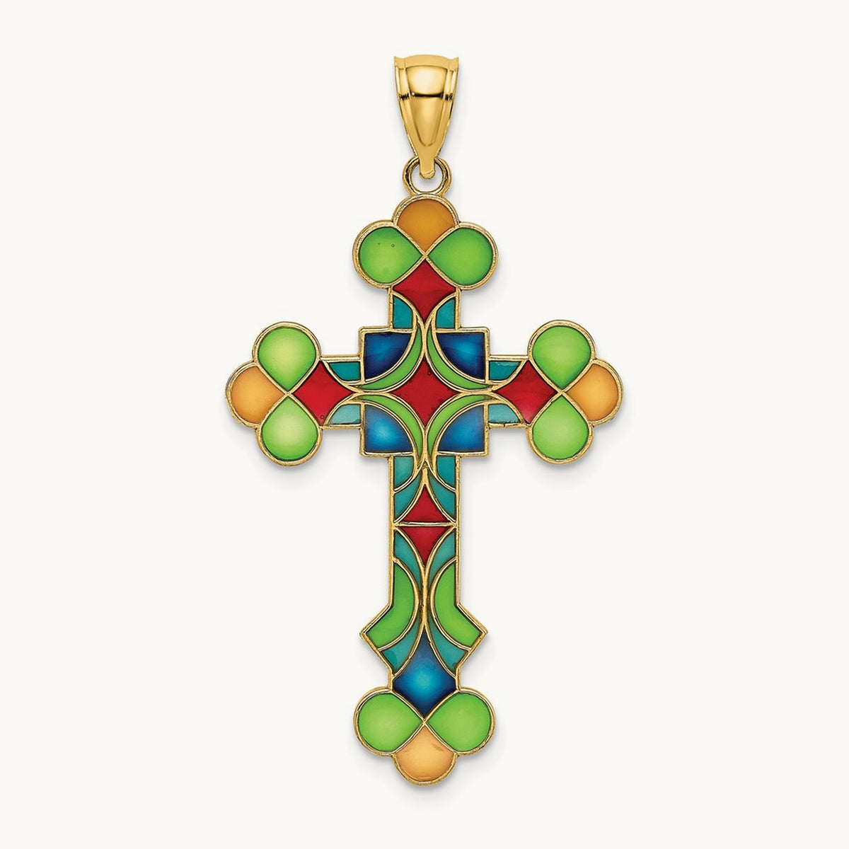 Multi Color Enameled Cross Charm, 14K