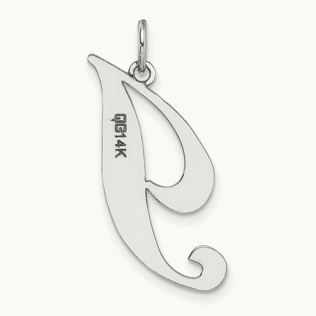 Large Fancy Script Initial Charm — 14K White Gold, I