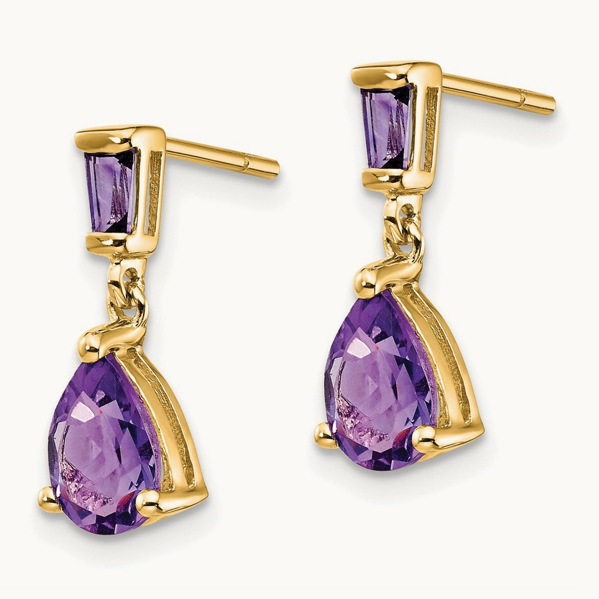 Amethyst Dangle Post Earrings — 14K Yellow Gold