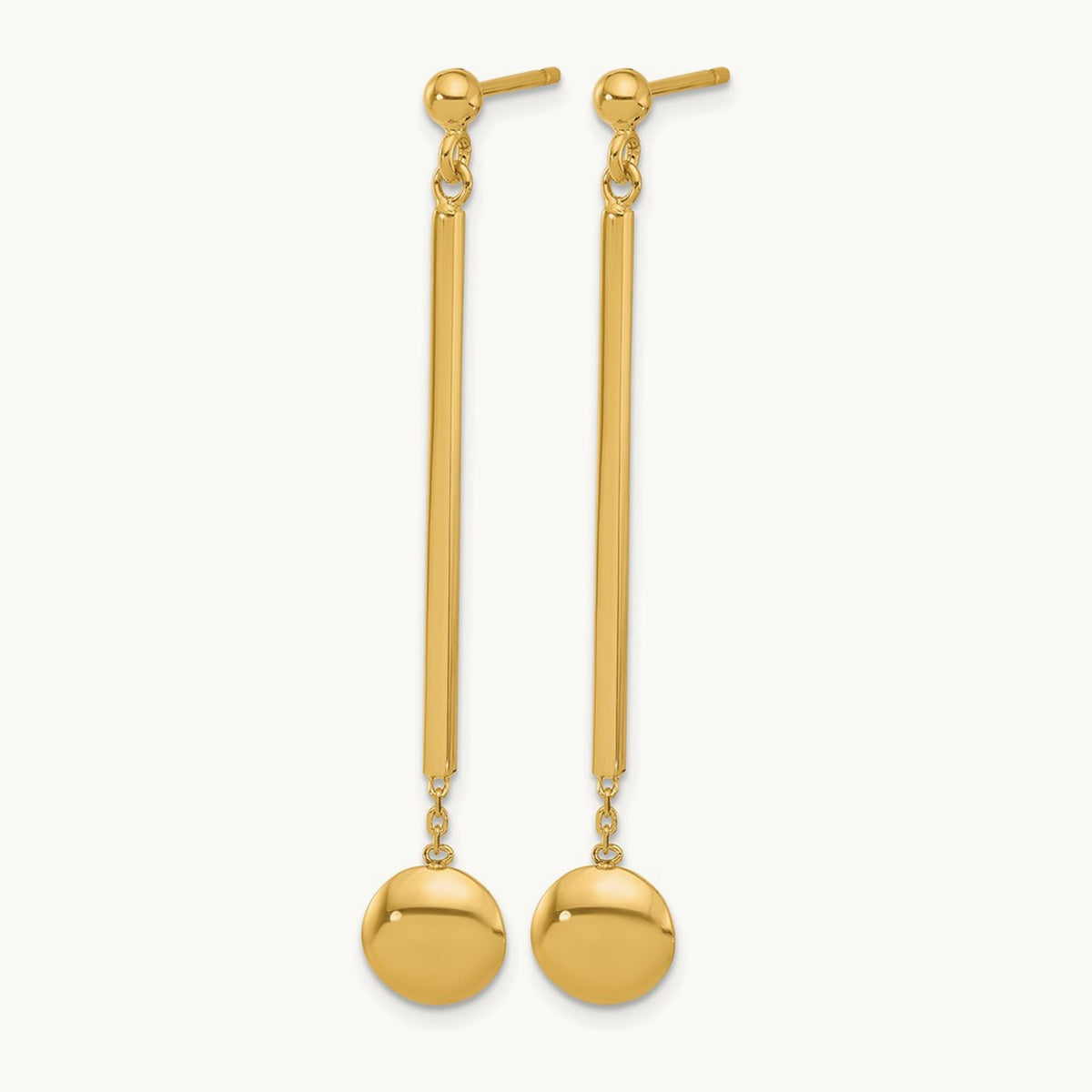Polished Bar with Bead Dangle Post Earrings, 14K — Leslie's