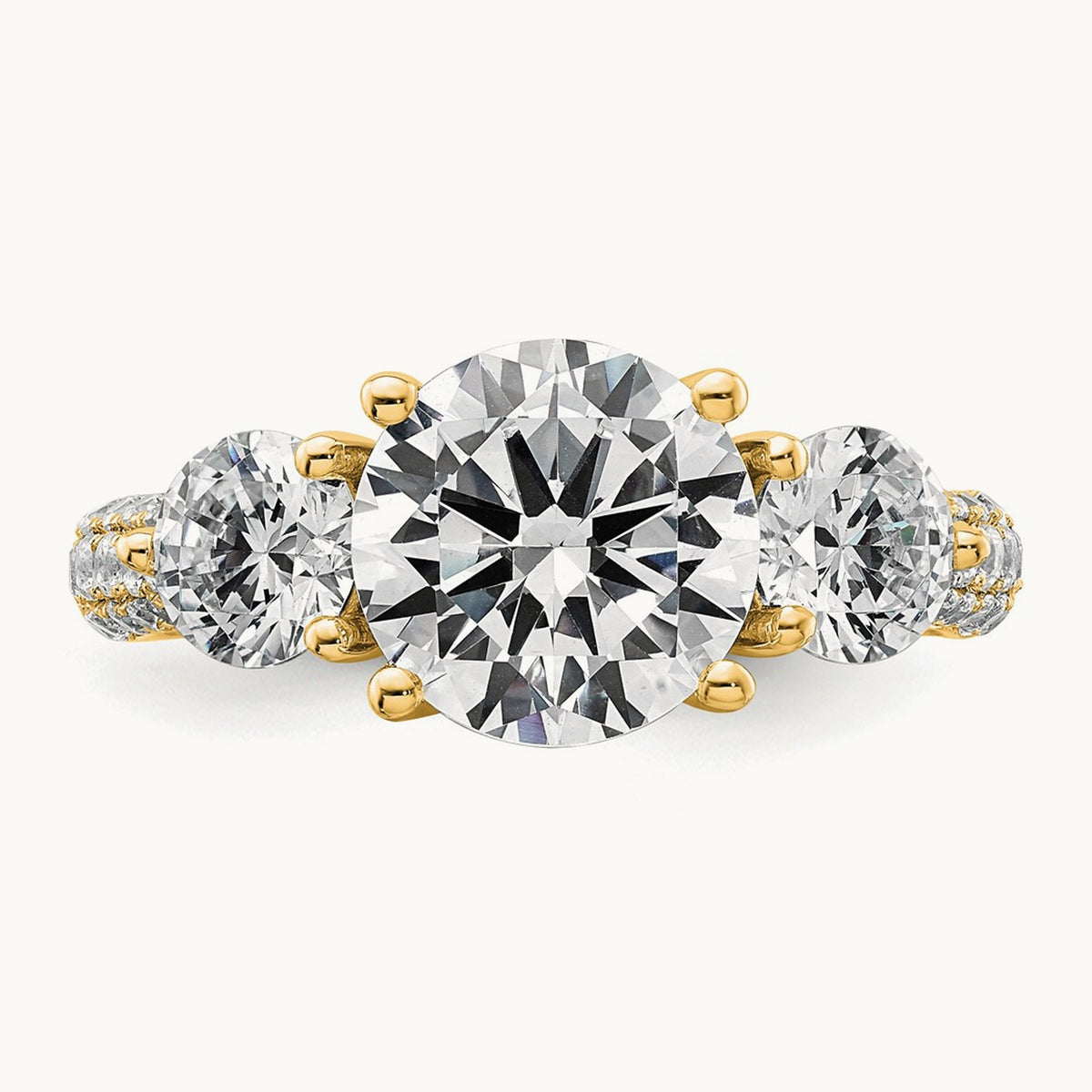 Round 3 Stone Engagement Ring, 0.50-3.75 ct tw Lab-Grown Diamond — 14K Yellow Gold