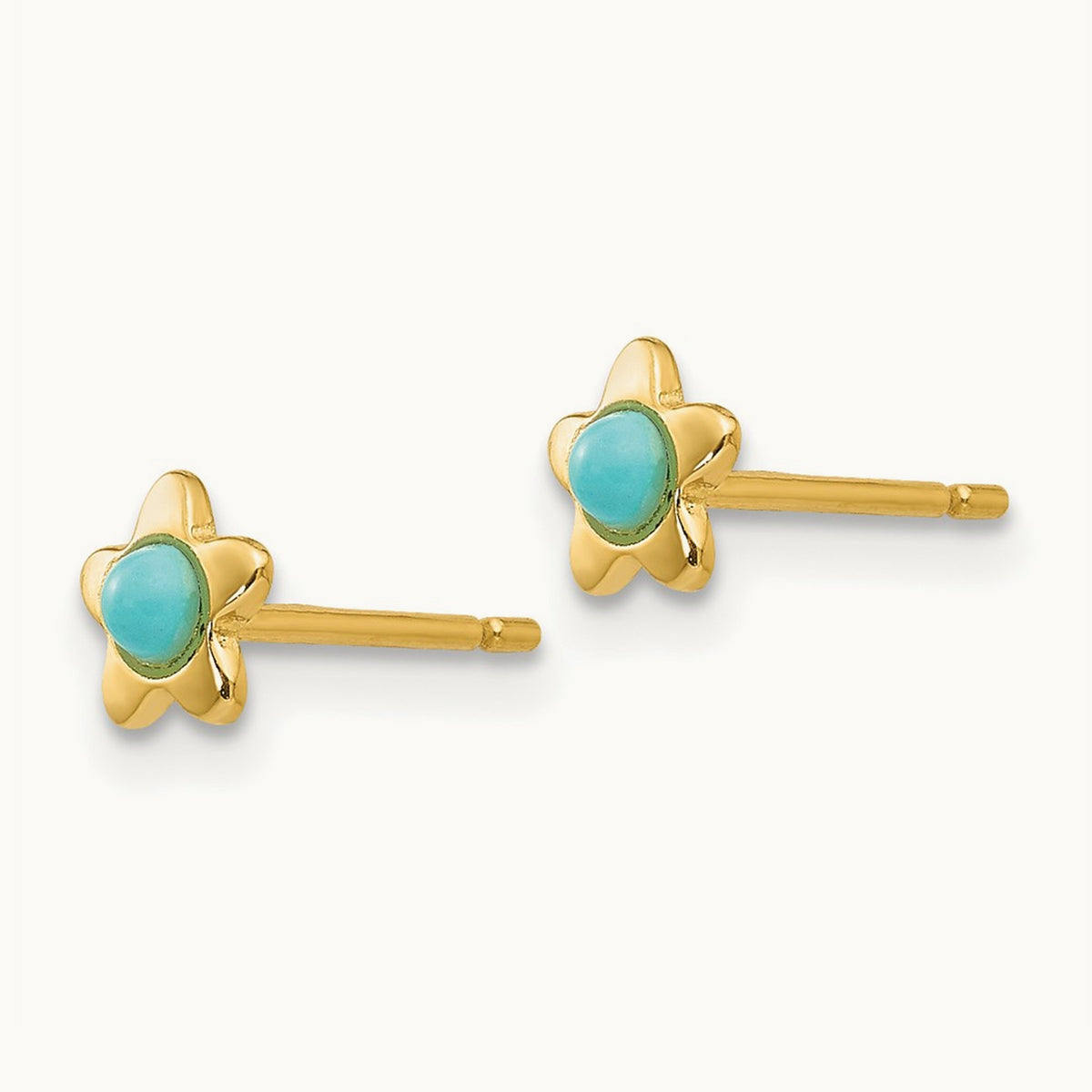 Polished Turquoise Star Post Earrings, 14K