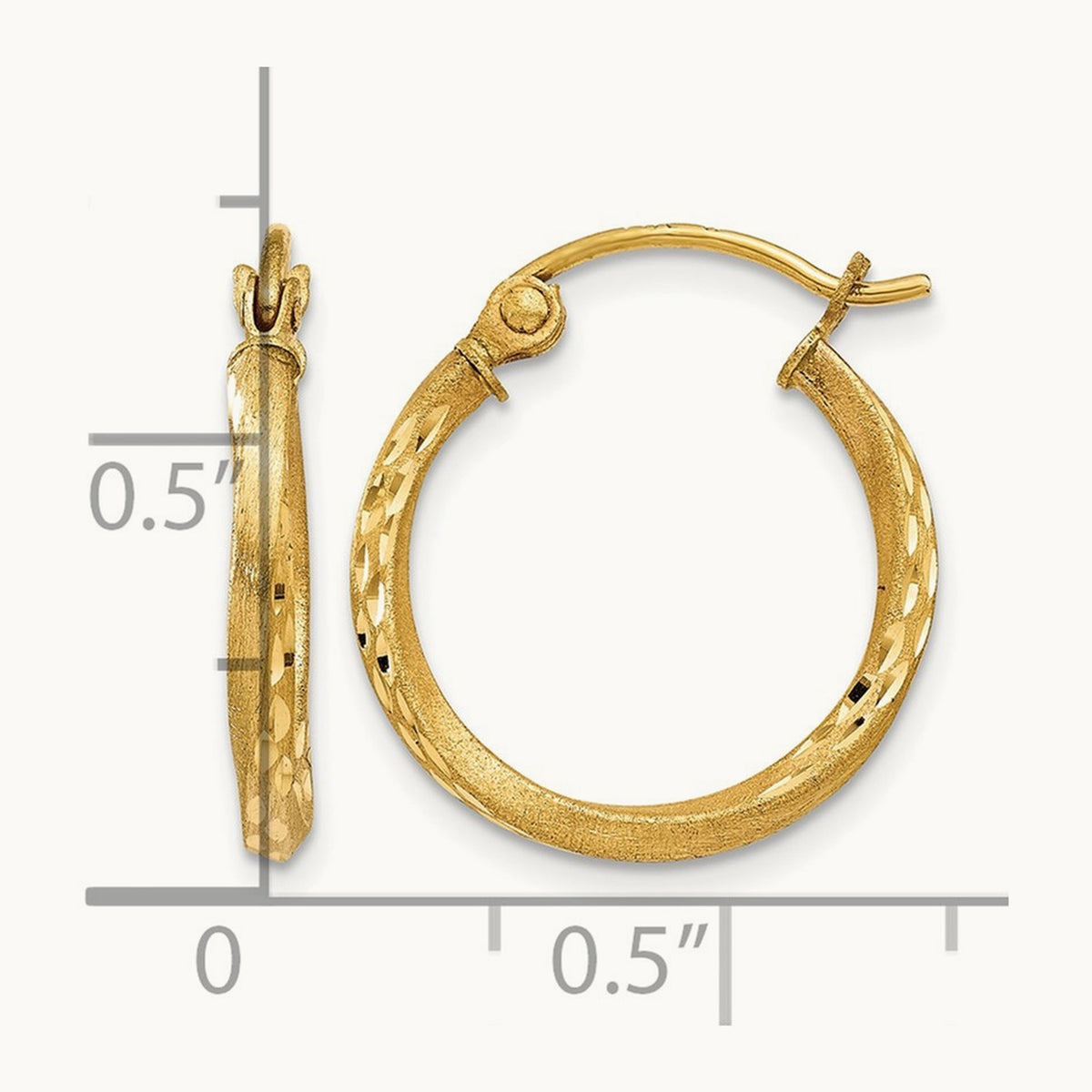 Satin Diamond Cut Hollow Twisted Hoop Earrings, 14K