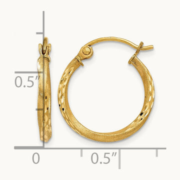Satin Diamond Cut Hollow Twisted Hoop Earrings, 14K