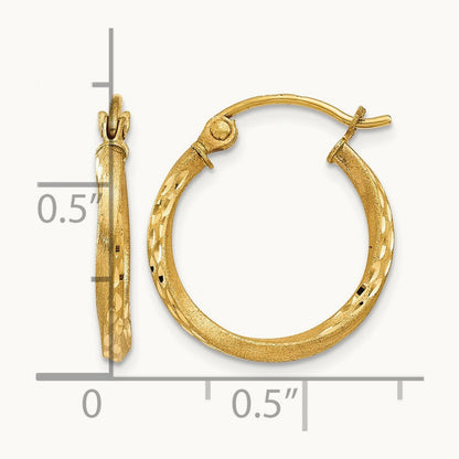 Satin Diamond Cut Hollow Twisted Hoop Earrings, 14K
