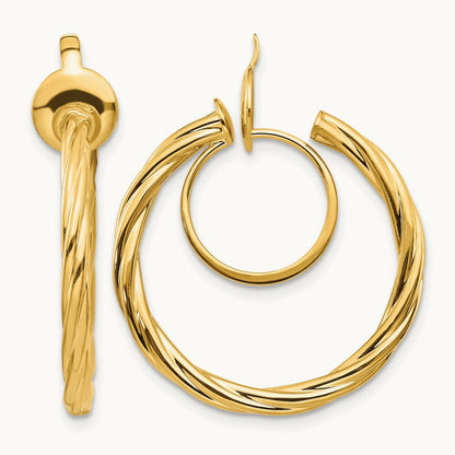 Twisted Non-pierced Hoop Earrings, 14K