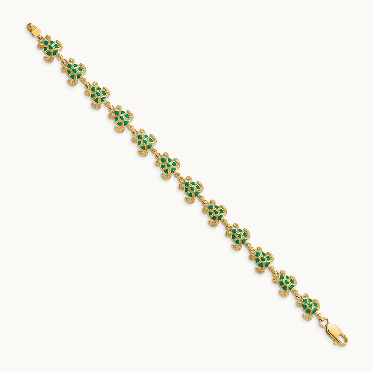 w/ Green Enamel Sea Turtle Bracelet, 14K