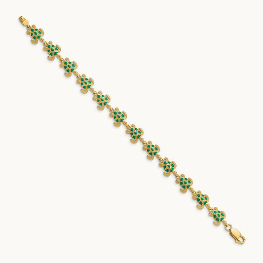 w/ Green Enamel Sea Turtle Bracelet, 14K