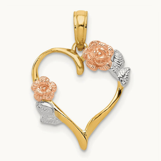 Polished Flower Heart Pendant, 14K Two-tone with White Rhodium