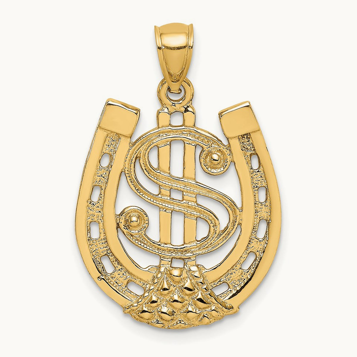 Dollar Sign In Horseshoe Charm, 14K