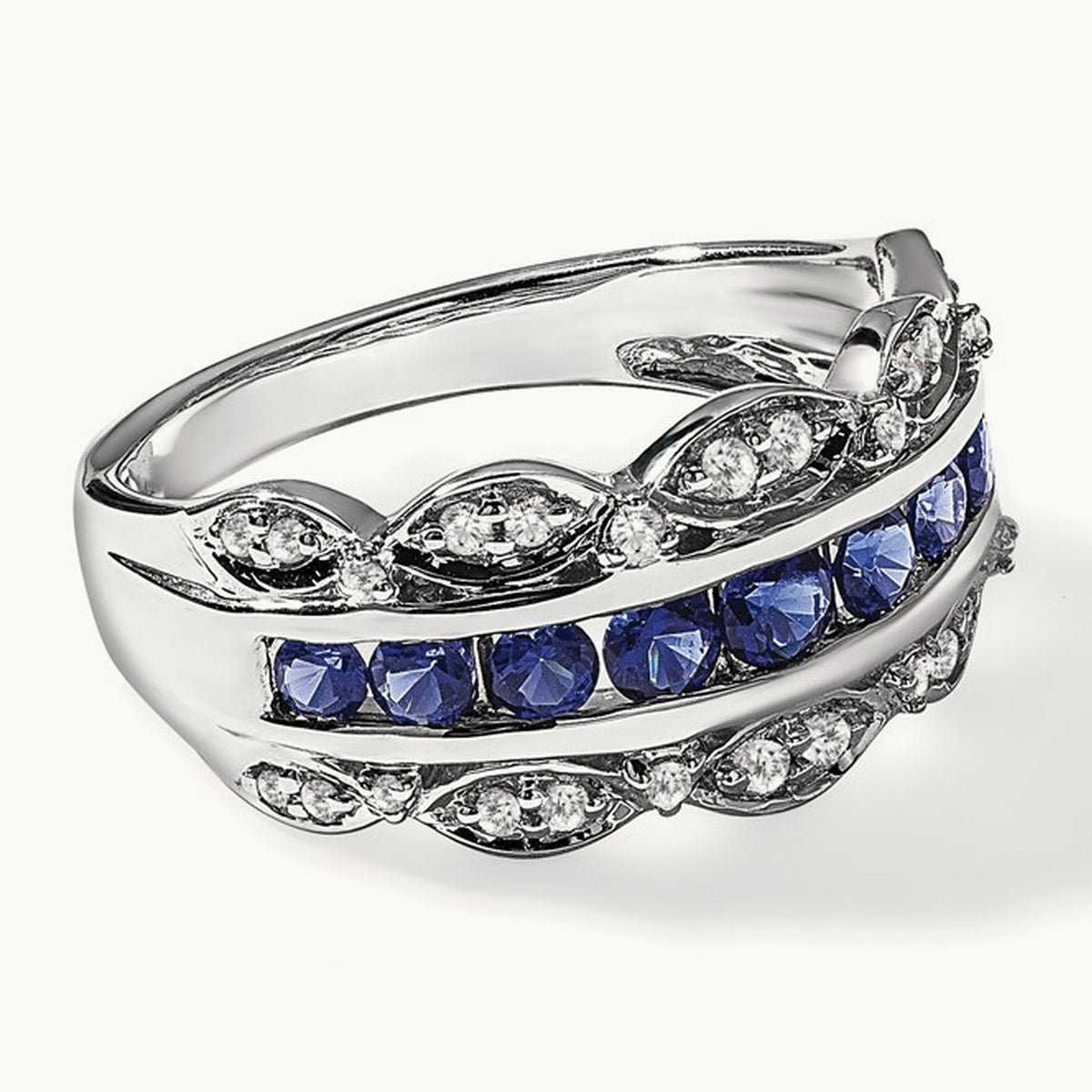 Created Sapphire Ring, 0.20 ct tw Lab-Grown Diamond