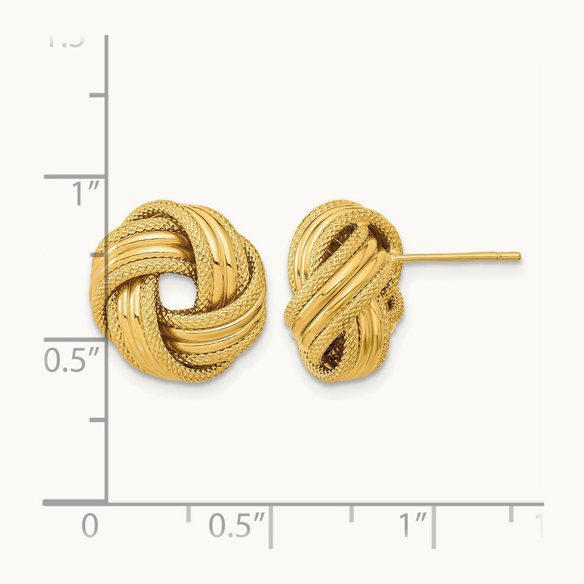 Polished Textured Love Knot Post Earrings — 14K Yellow Gold, 14mm