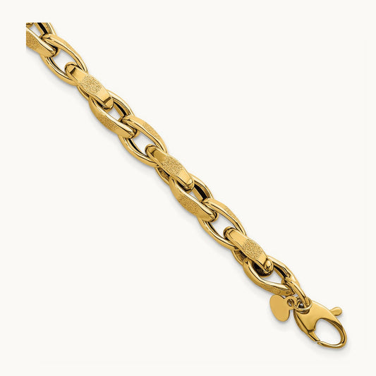 Polished 7.5in Fancy Textured Open Link Bracelet, 14K