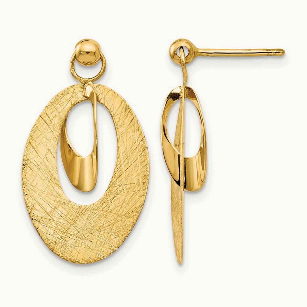 Polished and Scratch Finish Oval Post Earrings, 14K — Leslie's