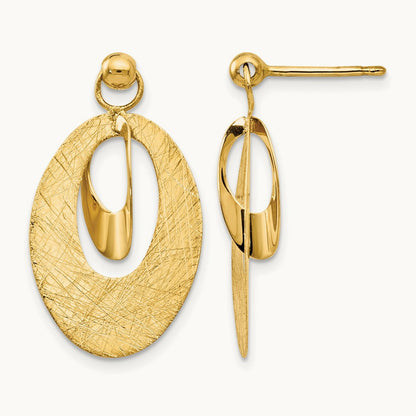Polished and Scratch Finish Oval Post Earrings, 14K — Leslie's
