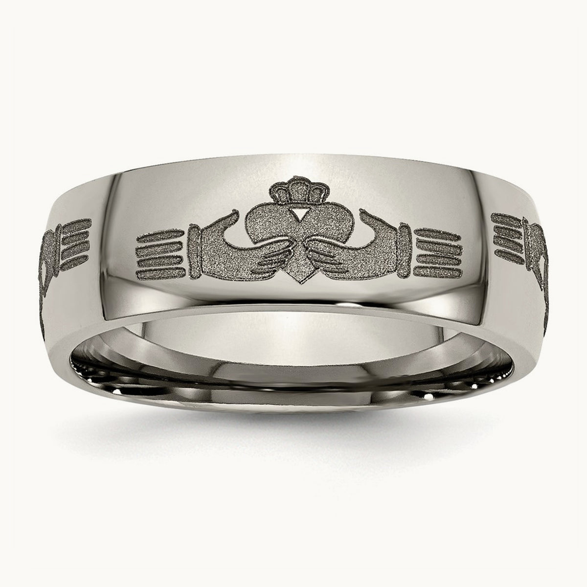 Polished Claddagh Laser Design Band — photo set (2)