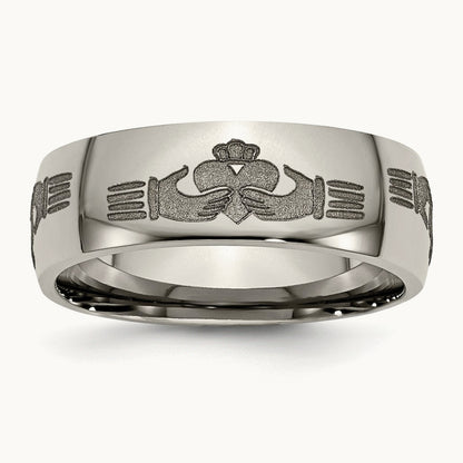 Polished Claddagh Laser Design Band — photo set (2)