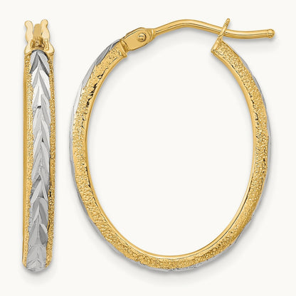 Rhodium Diamond-cut Textured Hoop Earrings, 14K White