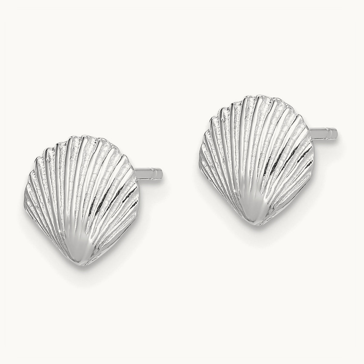 Scallop Shell Post Earrings — 14K White Gold, 7.8mm